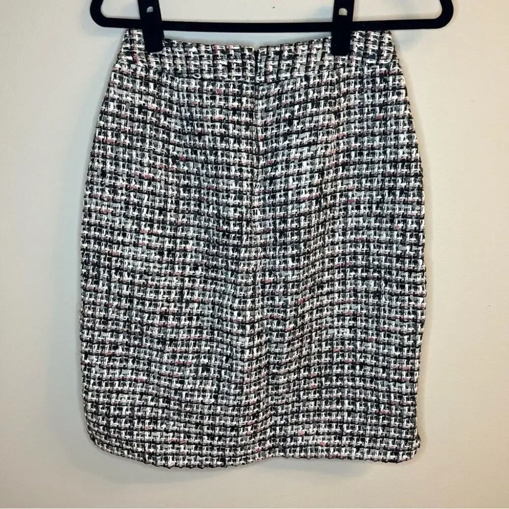 Kate Spade Black White Pink Tweed Pencil Skirt Size 6 Preppy Office